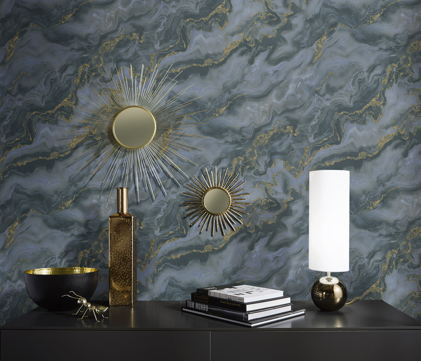 Black Dark Marble Gold Vein Luxury Wallpaper Moody Abstract Textured Wallpaper