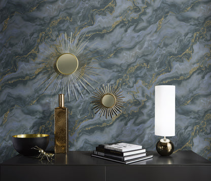 Black Dark Marble Gold Vein Luxury Wallpaper Moody Abstract Textured Wallpaper