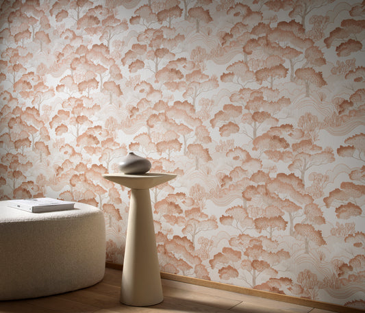 Terracotta Wallpaper Neutral Wallpaper Chinoiserie Wallpaper Tree Wallpaper Forest Wallpaper Beige Wallpaper Boho Wallpaper Warm Wallpaper