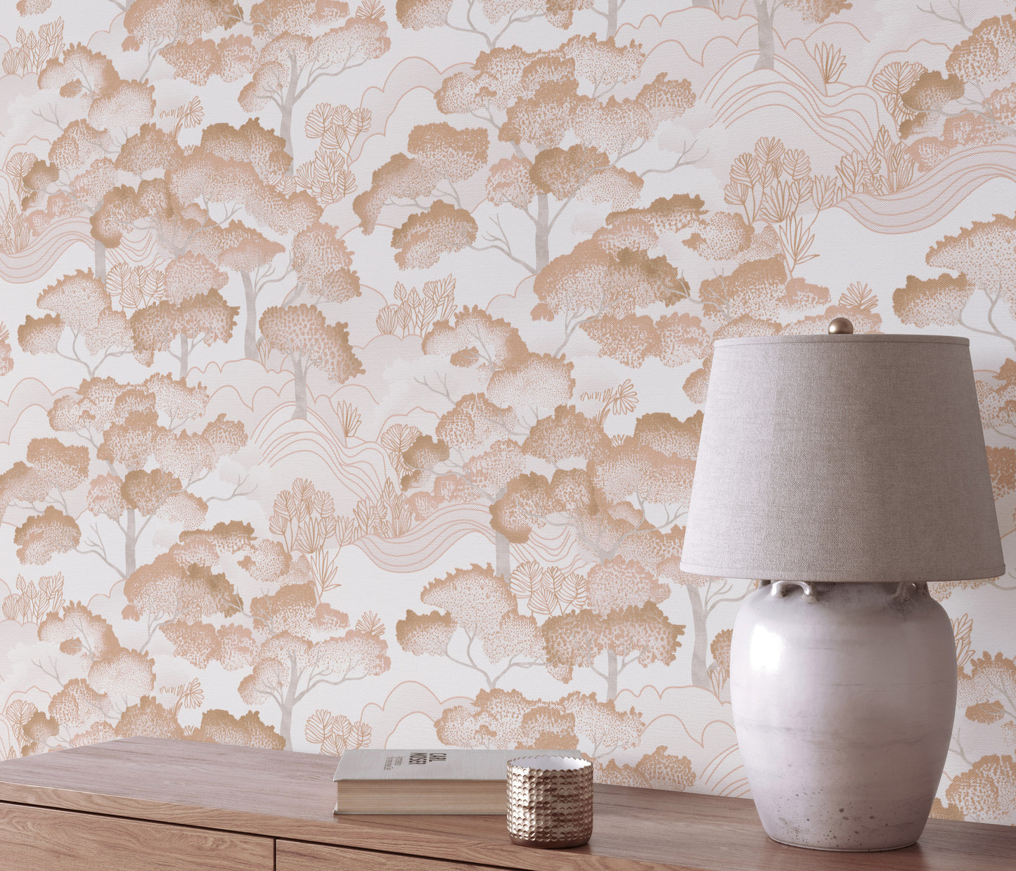 Terracotta Wallpaper Neutral Wallpaper Chinoiserie Wallpaper Tree Wallpaper Forest Wallpaper Beige Wallpaper Boho Wallpaper Warm Wallpaper