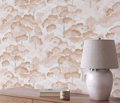 Terracotta Wallpaper Neutral Wallpaper Chinoiserie Wallpaper Tree Wallpaper Forest Wallpaper Beige Wallpaper Boho Wallpaper Warm Wallpaper