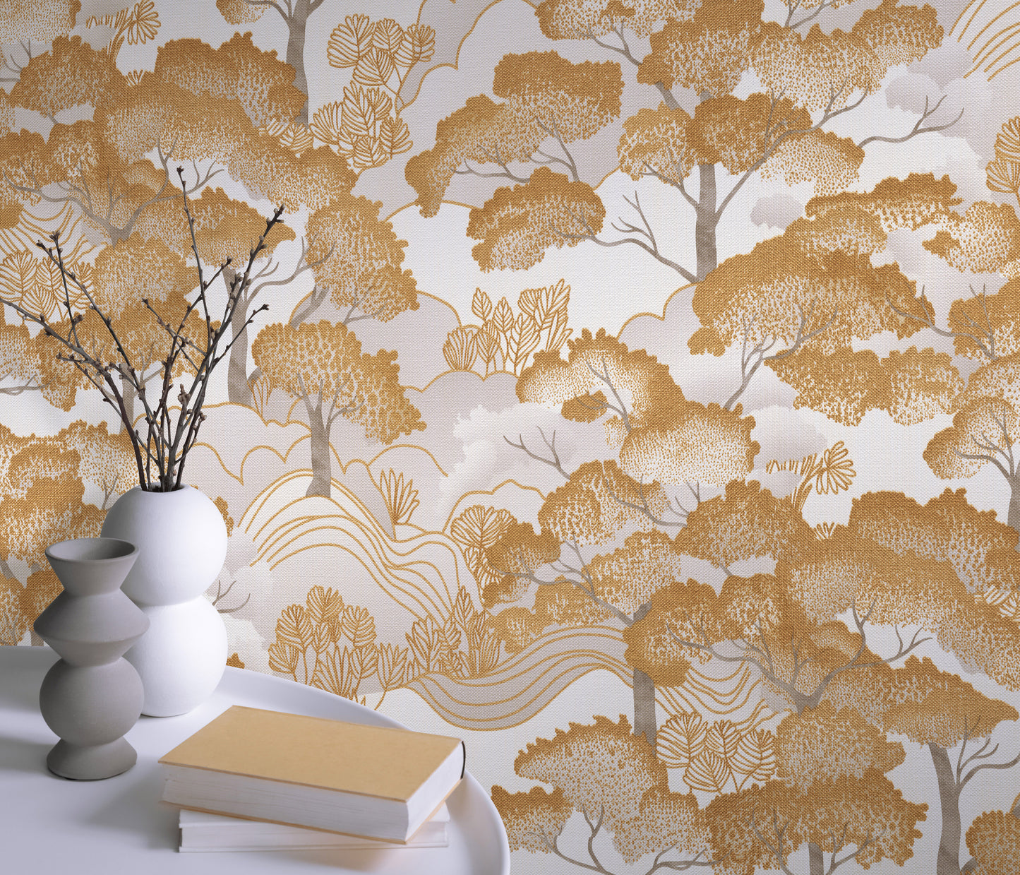 Gold Wallpaper Neutral Wallpaper Chinoiserie Wallpaper Tree Wallpaper Forest Wallpaper Beige Wallpaper Luxury Wallpaper Textured Wallpaper