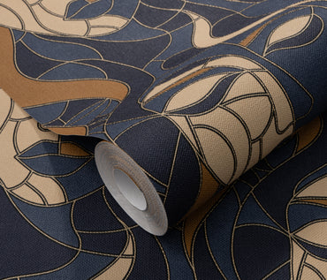 Art Deco Wallpaper Face Wallpaper Navy Gold Wallpaper Abstract Wallpaper Modern Wallpaper Statement Wallpaper Luxury Wallpaper Geometric