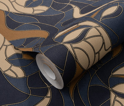 Art Deco Wallpaper Face Wallpaper Navy Gold Wallpaper Abstract Wallpaper Modern Wallpaper Statement Wallpaper Luxury Wallpaper Geometric
