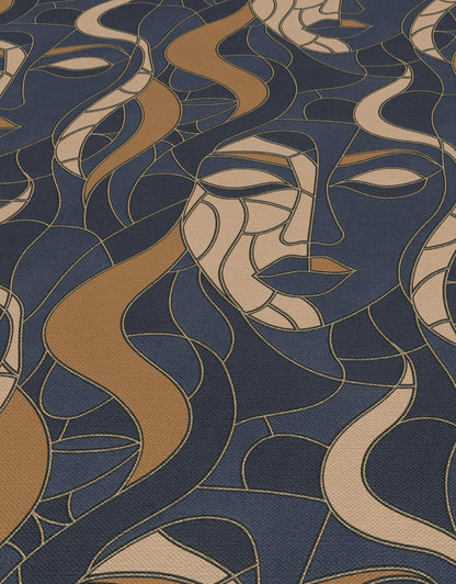 Art Deco Wallpaper Face Wallpaper Navy Gold Wallpaper Abstract Wallpaper Modern Wallpaper Statement Wallpaper Luxury Wallpaper Geometric