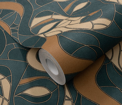 Art Deco Wallpaper Face Wallpaper Teal Gold Wallpaper Abstract Wallpaper Modern Wallpaper Statement Wallpaper Luxury Wallpaper Textured