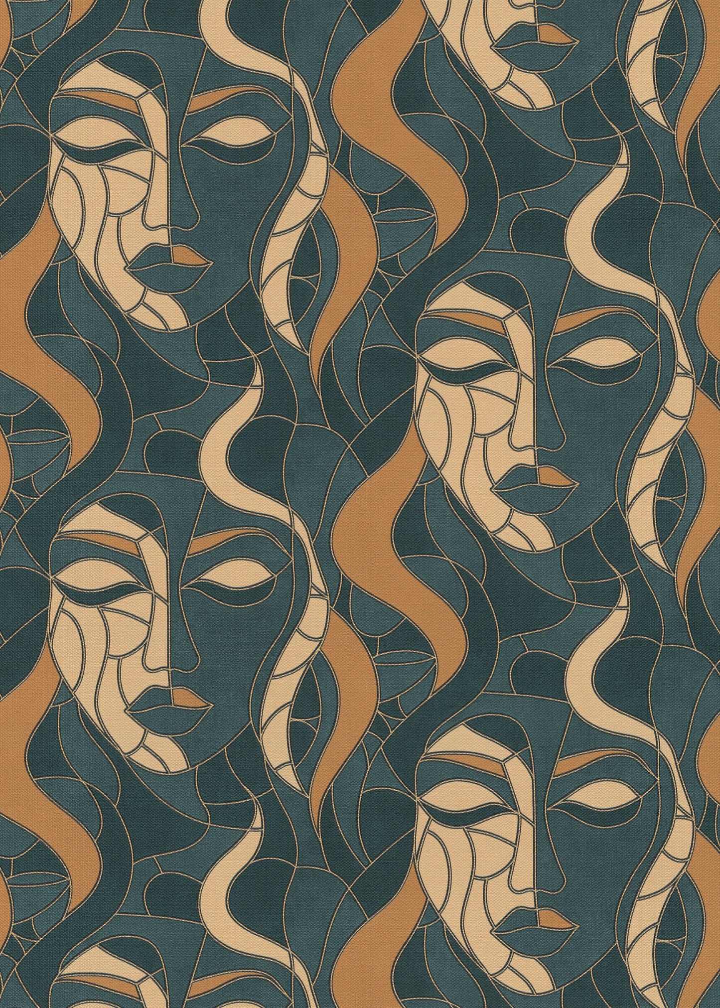 Art Deco Wallpaper Face Wallpaper Teal Gold Wallpaper Abstract Wallpaper Modern Wallpaper Statement Wallpaper Luxury Wallpaper Textured