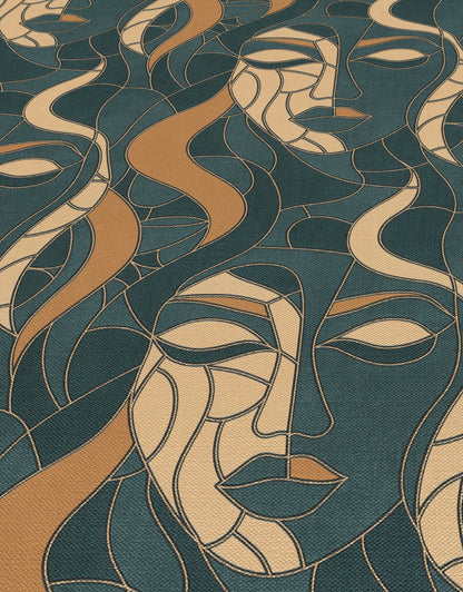Art Deco Wallpaper Face Wallpaper Teal Gold Wallpaper Abstract Wallpaper Modern Wallpaper Statement Wallpaper Luxury Wallpaper Textured