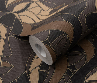 Art Deco Wallpaper Face Wallpaper Charcoal Gold Wallpaper Abstract Wallpaper Modern Wallpaper Statement Wallpaper Luxury Wallpaper Dark