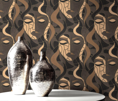 Art Deco Wallpaper Face Wallpaper Charcoal Gold Wallpaper Abstract Wallpaper Modern Wallpaper Statement Wallpaper Luxury Wallpaper Dark