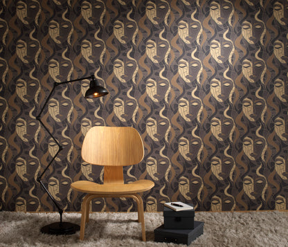 Art Deco Wallpaper Face Wallpaper Charcoal Gold Wallpaper Abstract Wallpaper Modern Wallpaper Statement Wallpaper Luxury Wallpaper Dark