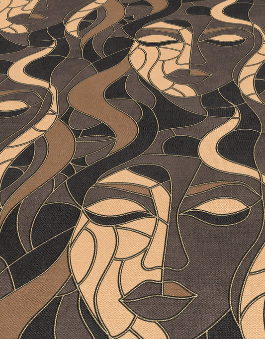 Art Deco Wallpaper Face Wallpaper Charcoal Gold Wallpaper Abstract Wallpaper Modern Wallpaper Statement Wallpaper Luxury Wallpaper Dark