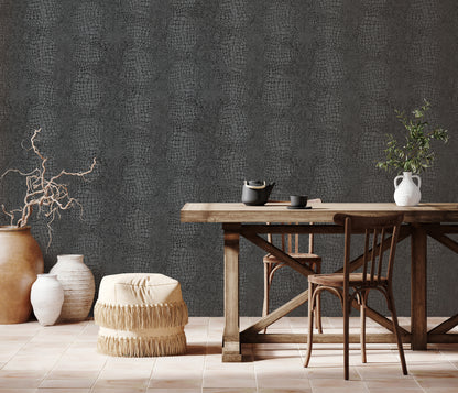 Black Pebble Stone Wallpaper | Modern Dark Texture Wallpaper | Embossed Vinyl Wallpaper | Bold Neutral Wall Decor | Cameo Collection