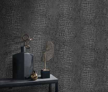 Black Pebble Stone Wallpaper | Modern Dark Texture Wallpaper | Embossed Vinyl Wallpaper | Bold Neutral Wall Decor | Cameo Collection