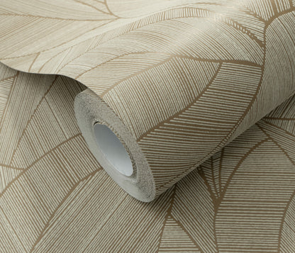 Beige Palm Leaf Wallpaper Textured Botanical Wallpaper Neutral Tropical Luxury Vinyl Wallpaper
