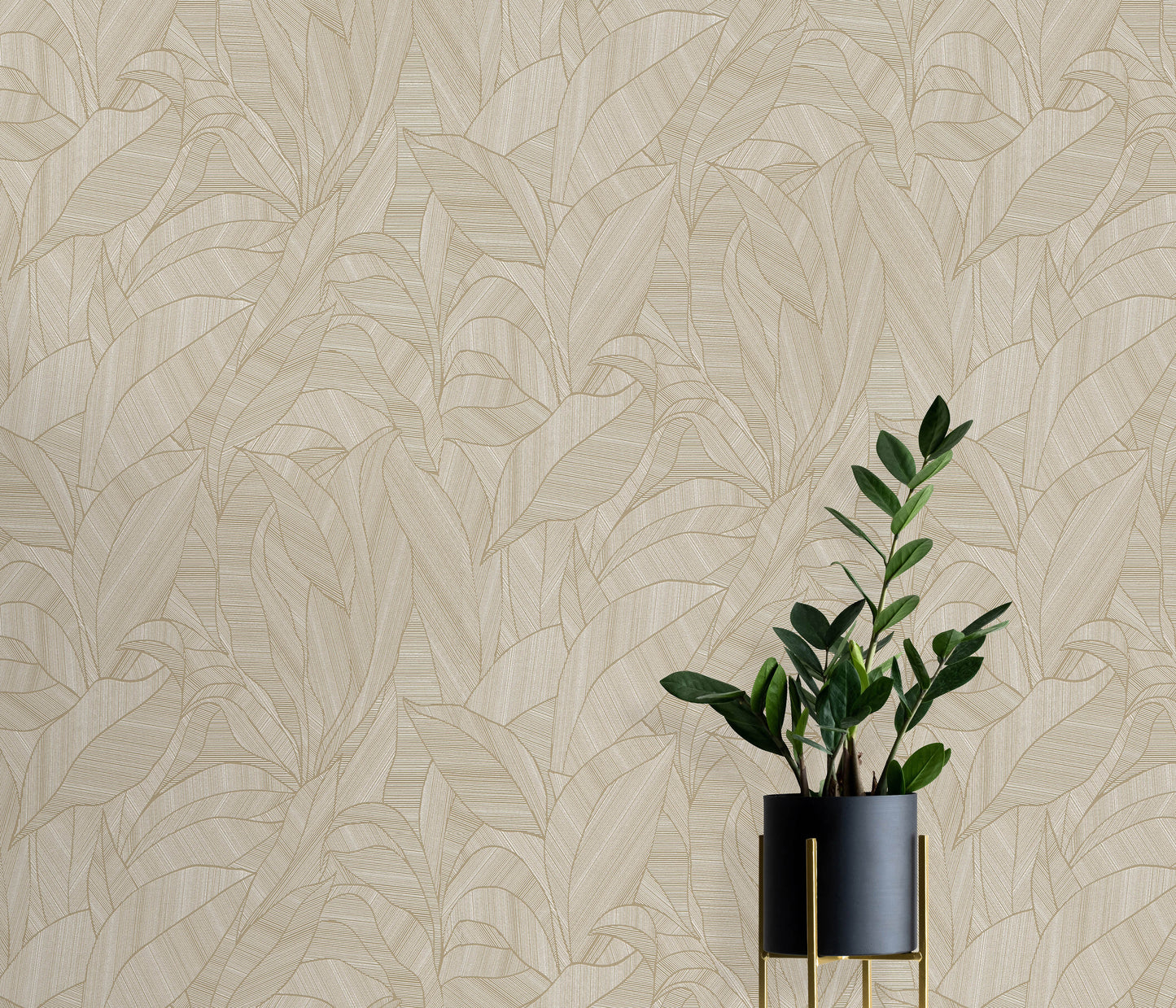 Beige Palm Leaf Wallpaper Textured Botanical Wallpaper Neutral Tropical Luxury Vinyl Wallpaper