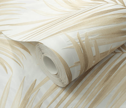 Beige Palm Leaf Wallpaper | Neutral Tropical Botanical Wallpaper | Modern Vinyl Wallpaper Non-Woven | Minimalist Nature Wall Decor
