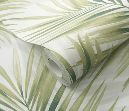 Green Palm Leaf Wallpaper | Tropical Botanical Wallpaper | Modern Vinyl Wallpaper Non-Woven | Neutral Nature Wall Decor | Cameo Collection