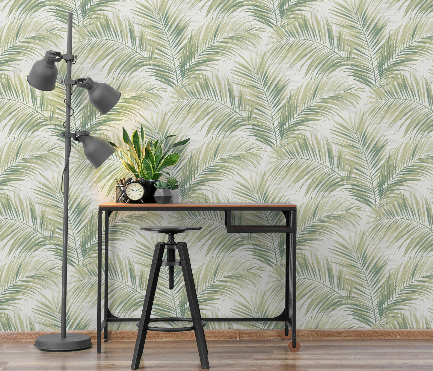 Green Palm Leaf Wallpaper | Tropical Botanical Wallpaper | Modern Vinyl Wallpaper Non-Woven | Neutral Nature Wall Decor | Cameo Collection