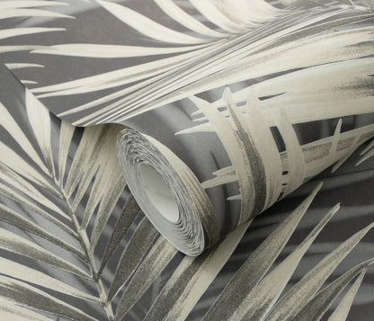 Grey Palm Leaf Wallpaper | Tropical Botanical Wallpaper | Modern Neutral Vinyl Wallpaper | Coastal Leaf Wall Decor | Cameo Collection