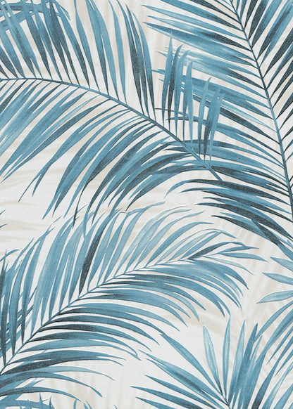 Blue Palm Leaf Wallpaper | Tropical Botanical Wallpaper | Coastal Modern Vinyl Wallpaper | Blue Leaf Wall Decor | Cameo Collection