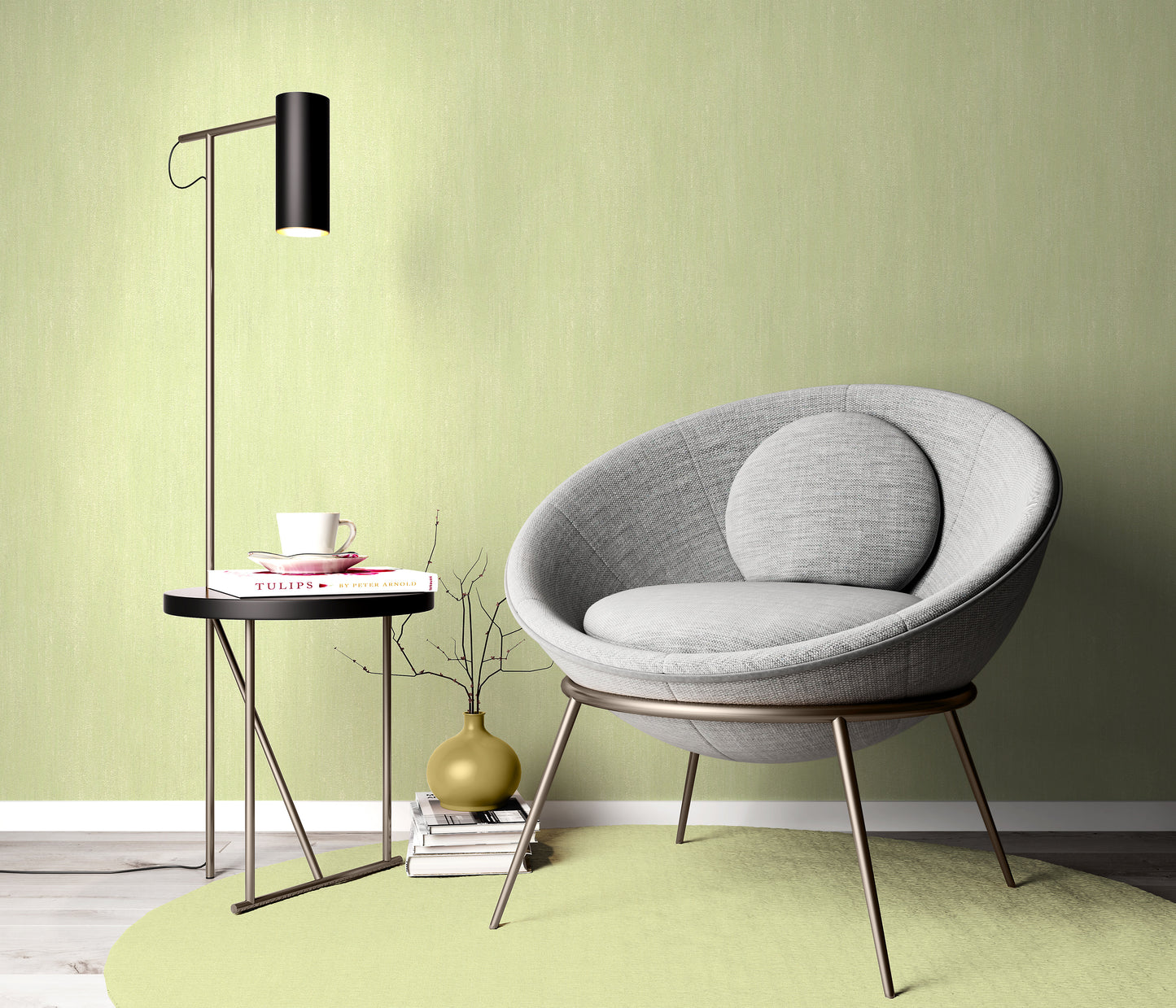 Green Textured Wallpaper | Soft Sage Vinyl Wallpaper | Modern Minimalist Wall Covering | Subtle Fabric Effect | Cameo Collection