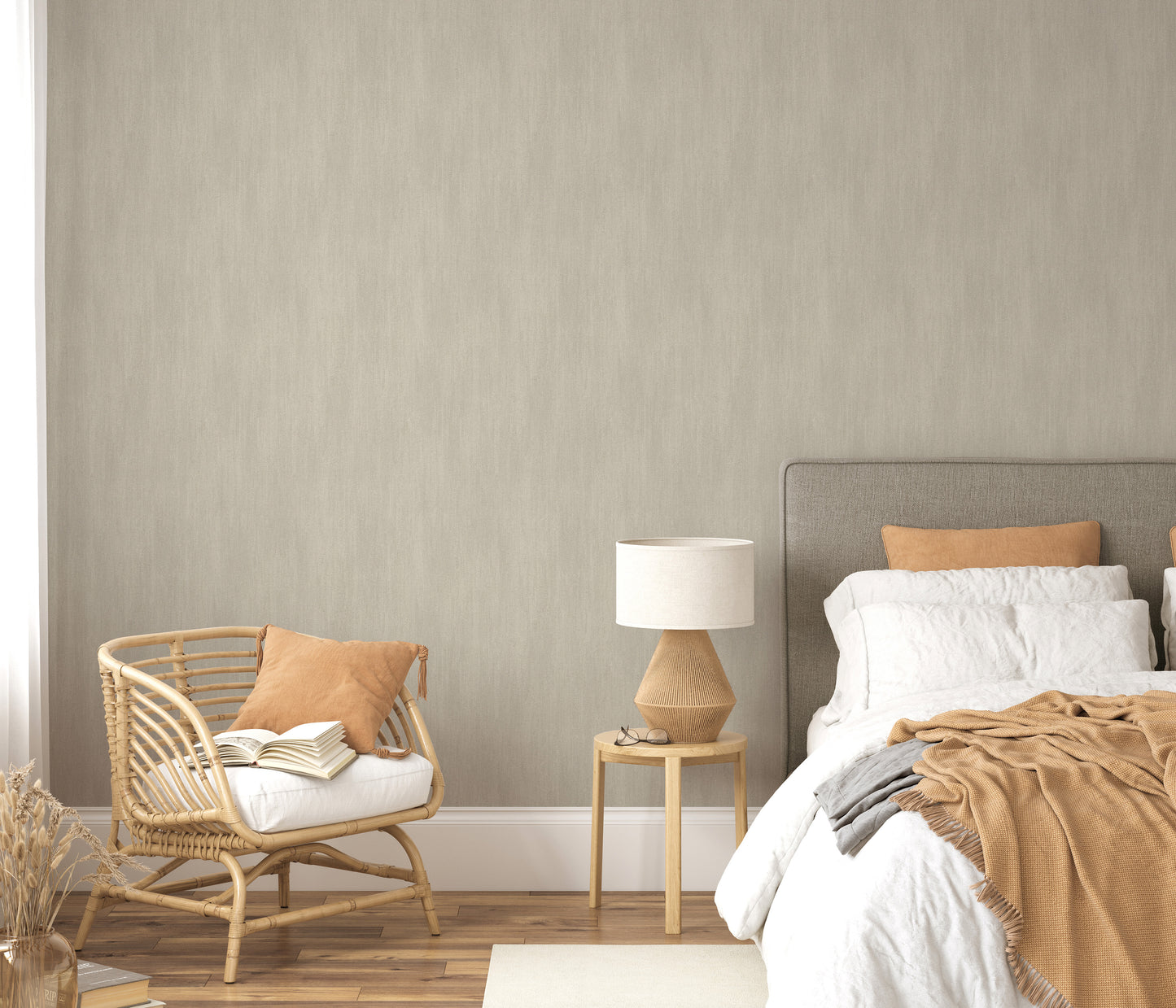 Beige Greige Textured Wallpaper | Neutral Vinyl Wallpaper | Modern Minimalist Wall Covering | Soft Fabric Effect | Cameo Collection