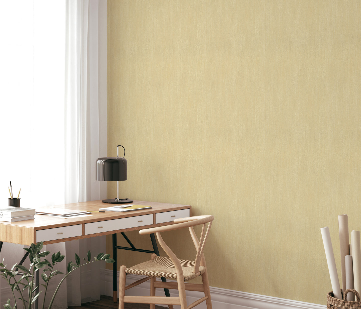 Warm Gold Textured Wallpaper | Mustard Neutral Vinyl Wallpaper | Modern Minimalist Wall Covering | Fabric Effect Wall Decor Cameo Collection