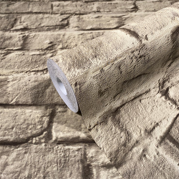 Beige Brick Effect Vinyl Wallpaper