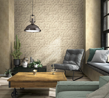 Dark Beige Brick Effect Vinyl Wallpaper