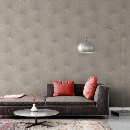 Beige Palm Leaf Textured Vinyl Wallpaper