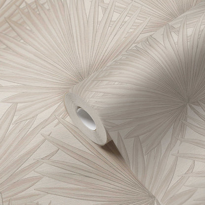 Beige Palm Leaf Textured Vinyl Wallpaper