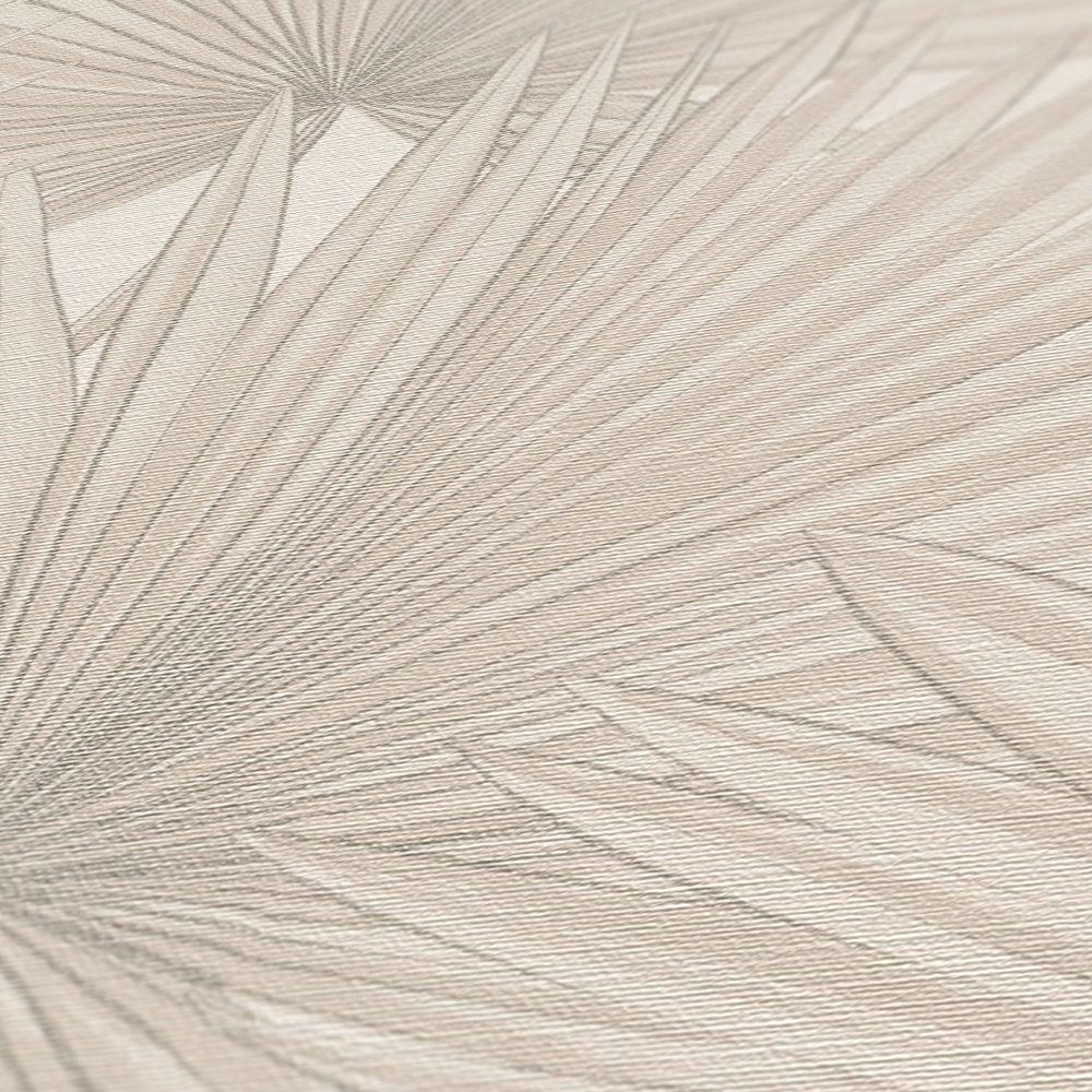 Beige Palm Leaf Textured Vinyl Wallpaper