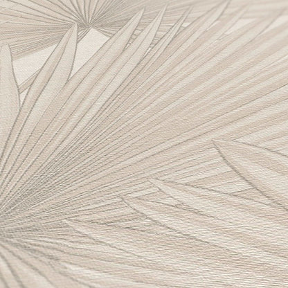 Beige Palm Leaf Textured Vinyl Wallpaper