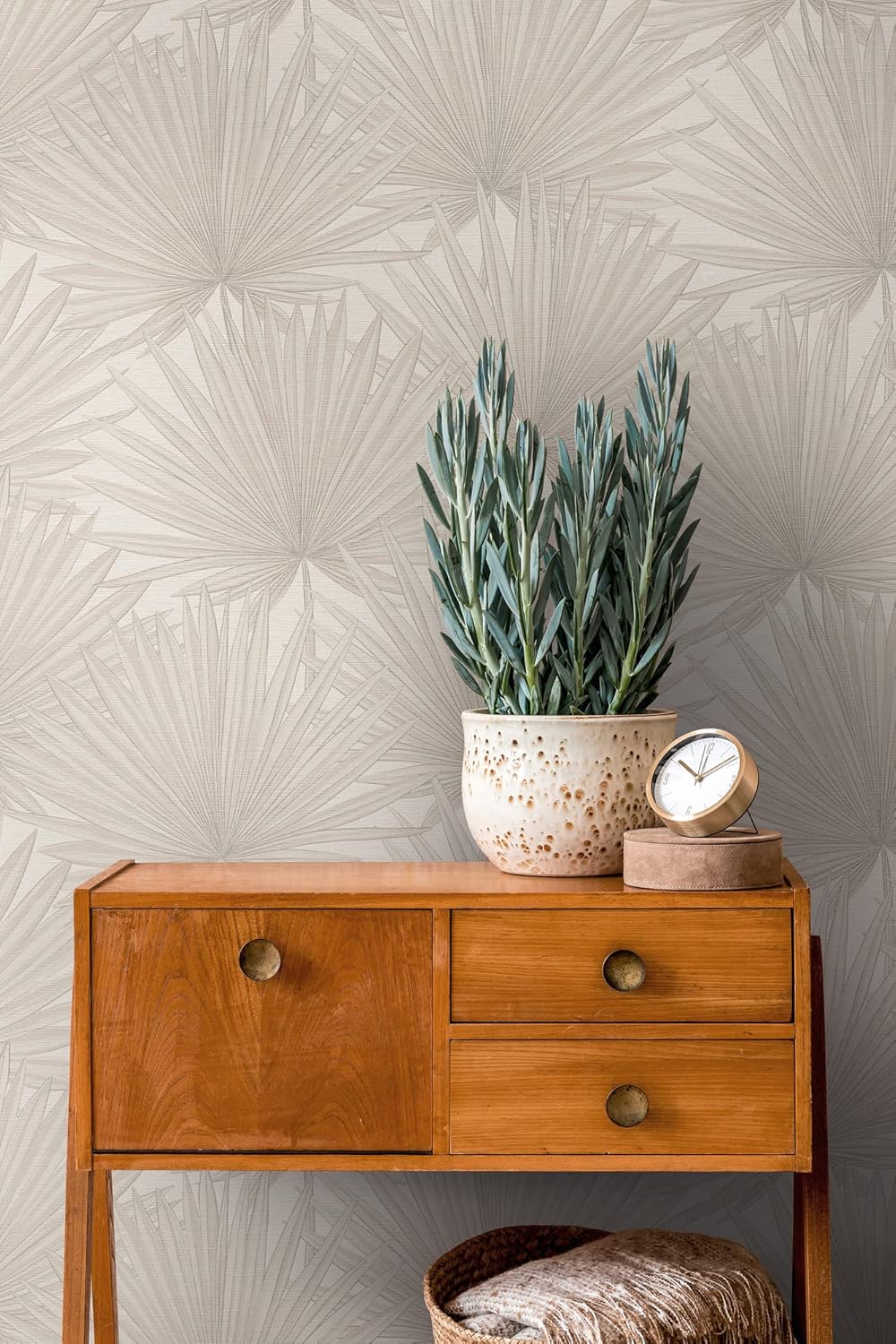 Beige Palm Leaf Textured Vinyl Wallpaper
