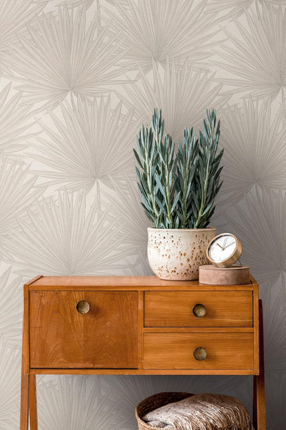 Beige Palm Leaf Textured Vinyl Wallpaper