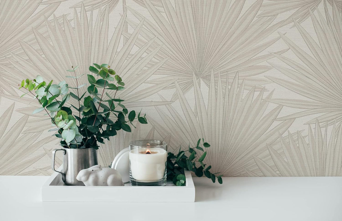 Beige Palm Leaf Textured Vinyl Wallpaper