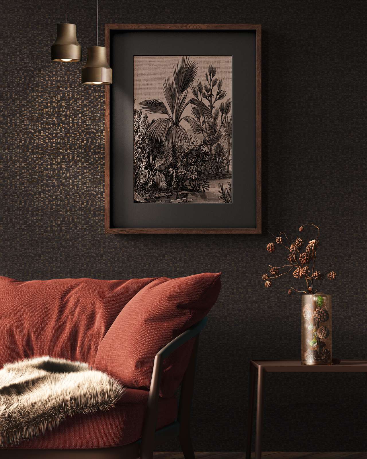 Dark Brown Metallic Textured Vinyl Wallpaper