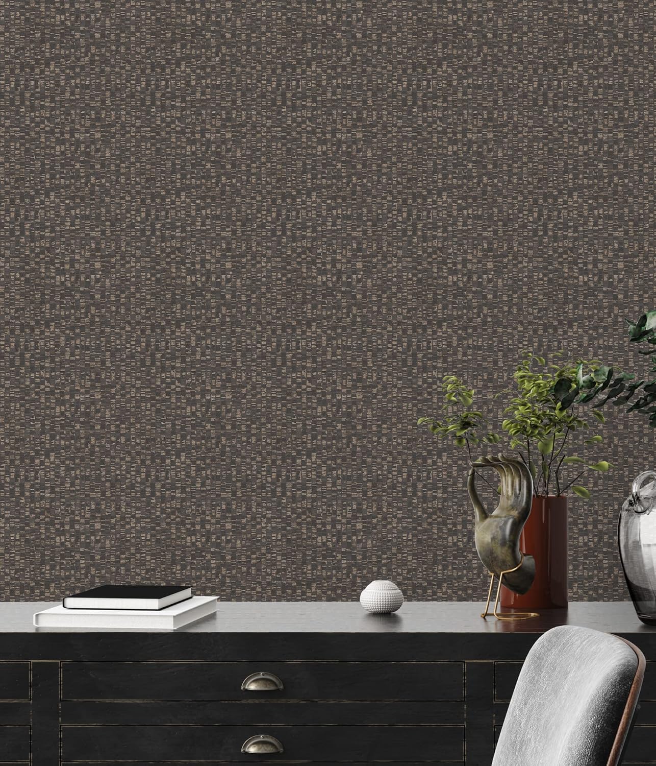Dark Brown Metallic Textured Vinyl Wallpaper