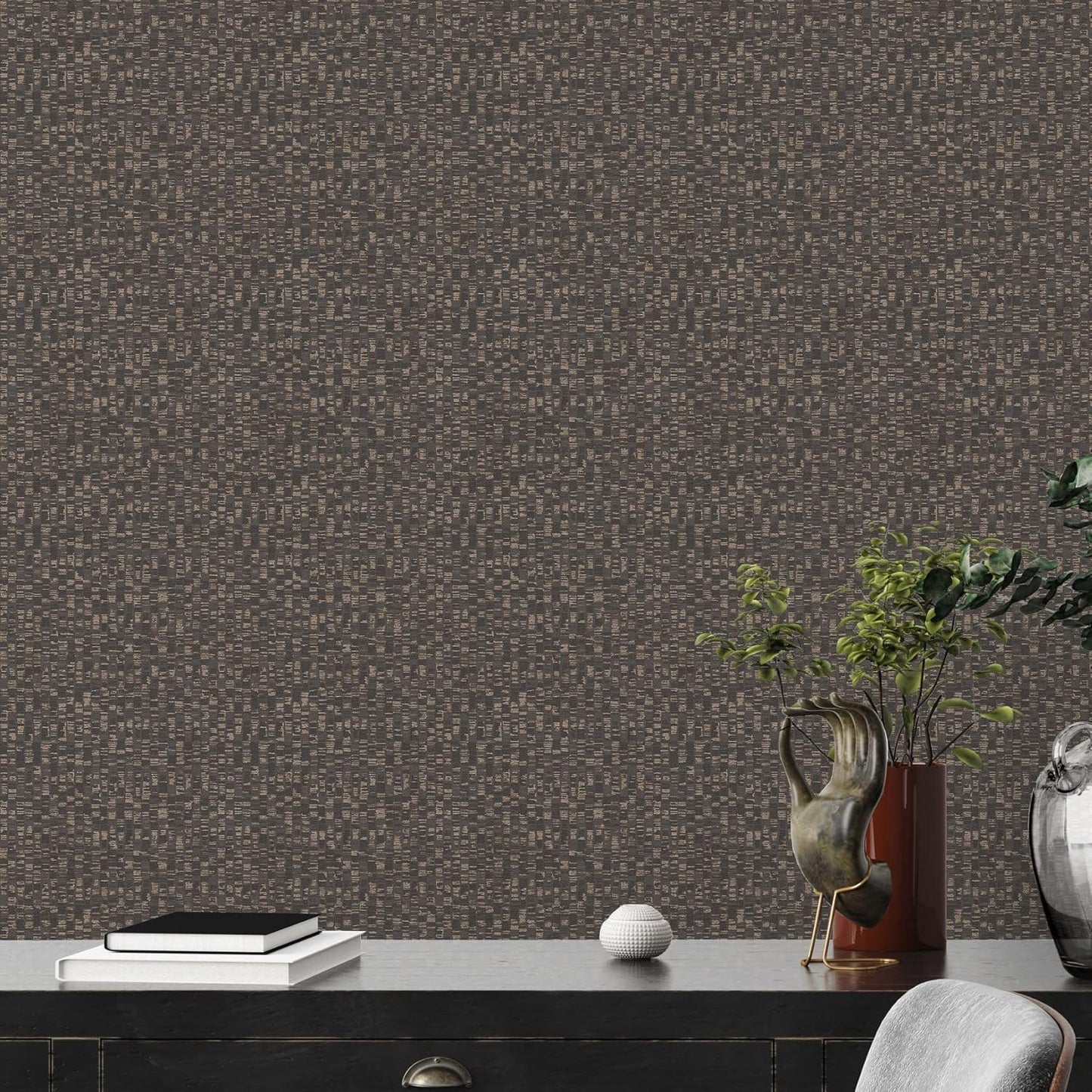 Dark Brown Metallic Textured Vinyl Wallpaper