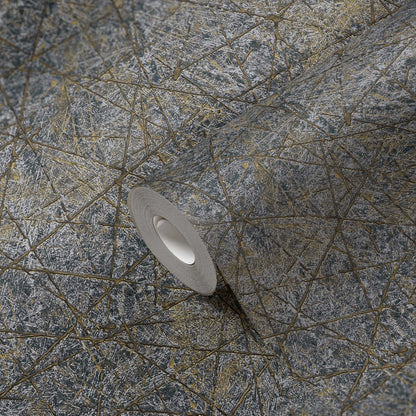 Grey & Gold Geometric Vinyl Wallpaper