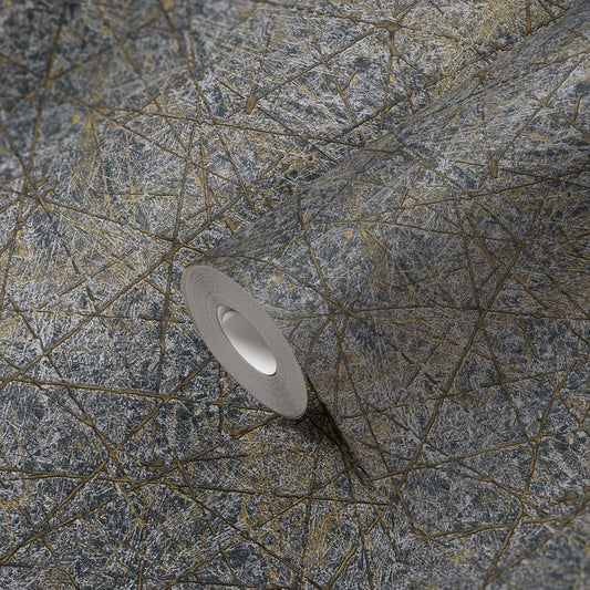 Grey & Gold Geometric Vinyl Wallpaper