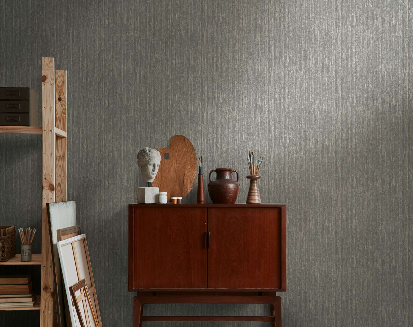 Dark Charcoal Textured Vinyl Wallpaper – Modern Linen Look Wall Covering