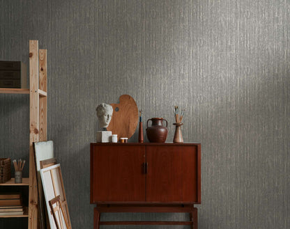 Dark Charcoal Textured Vinyl Wallpaper – Modern Linen Look Wall Covering