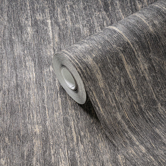Dark Charcoal Textured Vinyl Wallpaper – Modern Linen Look Wall Covering