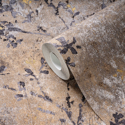 Taupe Floral Metallic Vinyl Wallpaper
