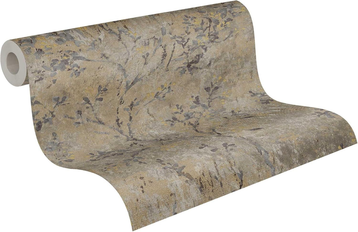 Taupe Floral Metallic Vinyl Wallpaper