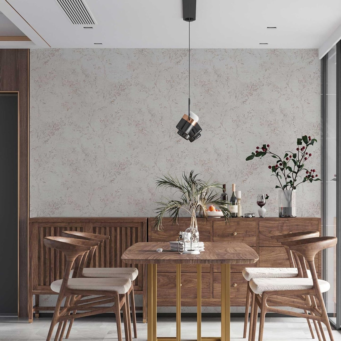 Soft Beige Floral Vinyl Wallpaper – Elegant Botanical Wall Covering