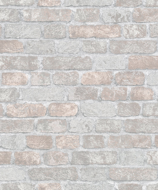 Grey Beige Brick Effect Vinyl Wallpaper