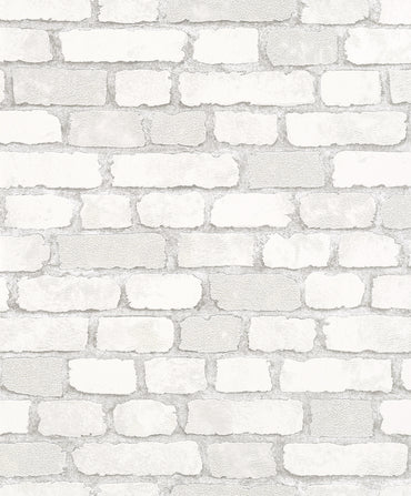 White Grey Brick Effect Vinyl Wallpaper